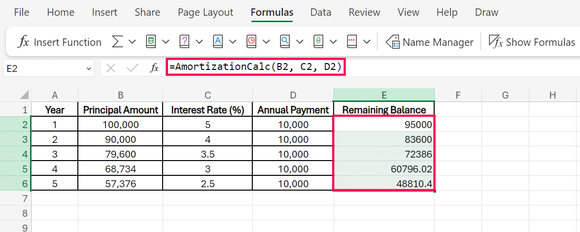 lambda for amortization calculation