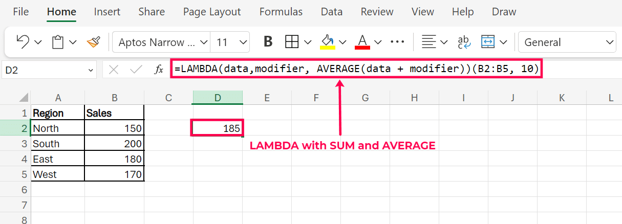 lambda with sum and average