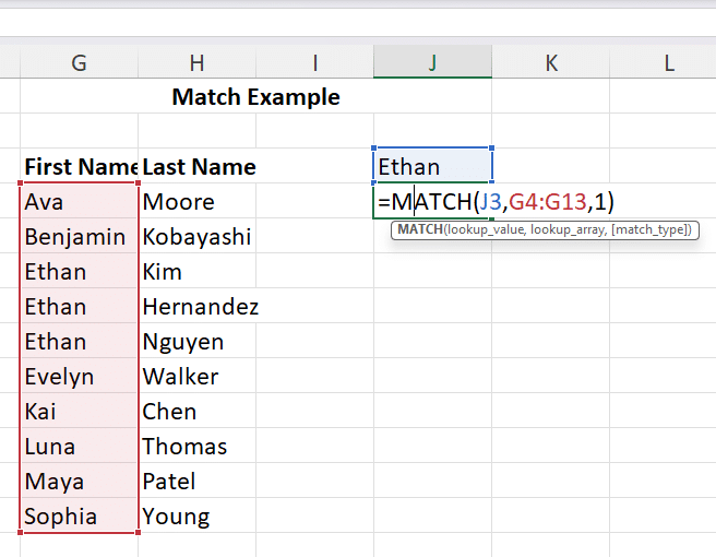 match example in excel