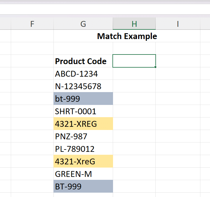 match example output in excel