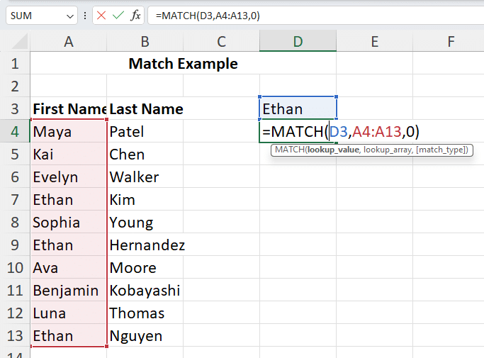 match formula in array