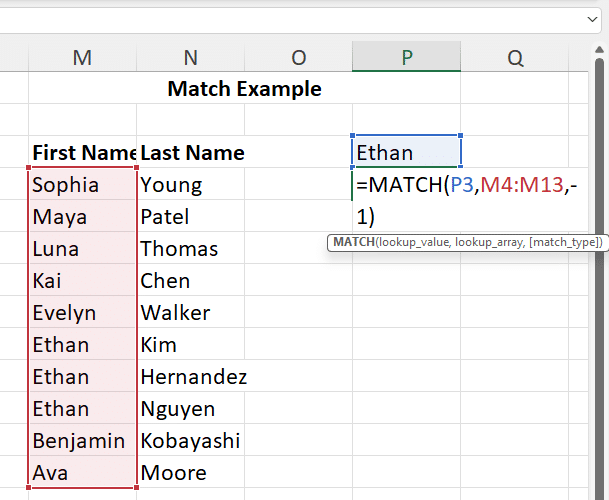 match formula syntax