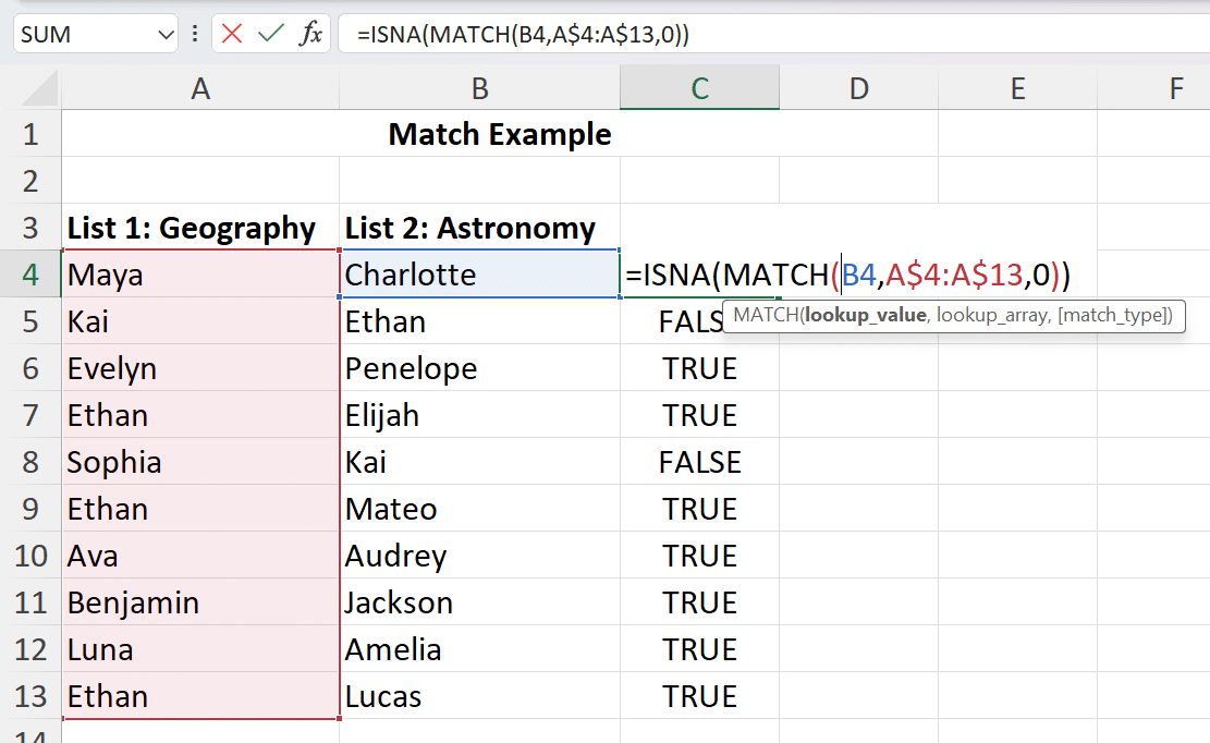 match lookup value in isna function