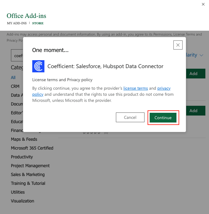 a screenshot of coefficient inthe office add - ins page