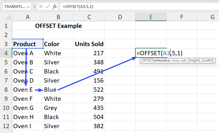 offset formula to get value