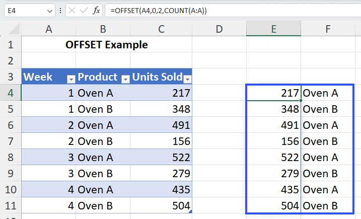 offset in excel for dynamic references
