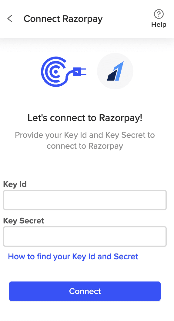 The Razorpay API key authentication method highlighted in the Coefficient sidebar