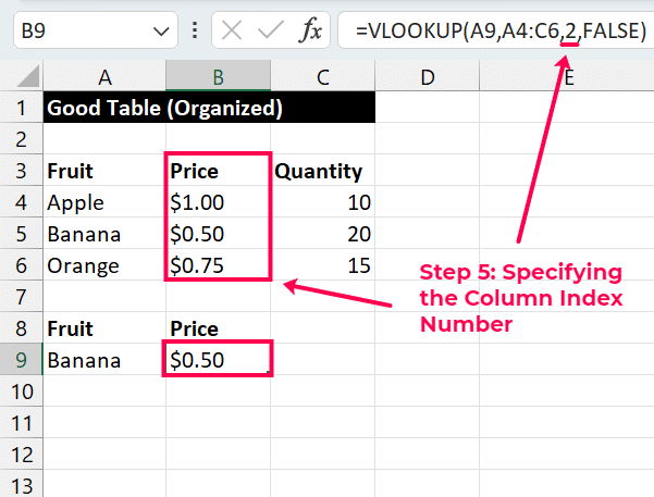 Selecting the data column in the table array for VLOOKUP