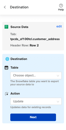 select to insert data into snowflake from spreadsheets