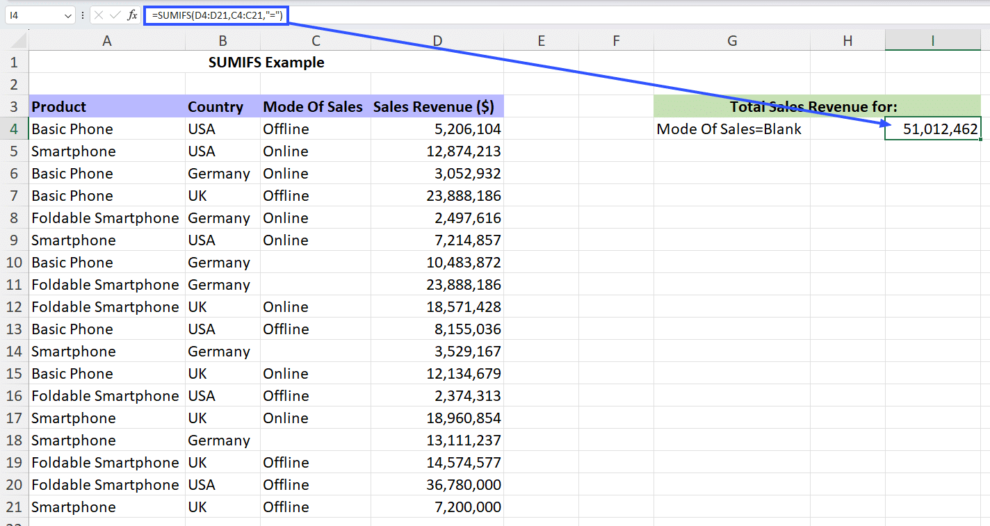 sum all values in column if not blank