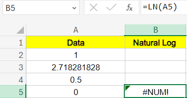 validate accuracy of natural log excel
