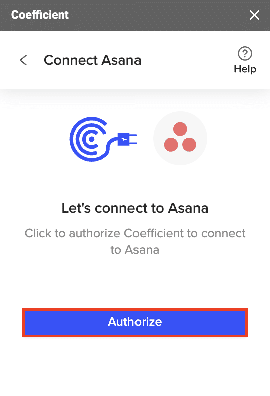 Following prompts to authorize Coefficient to connect to Asana.