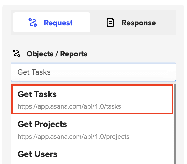 Changing the object to get tasks and pasting the project ID, then clicking “Preview.”