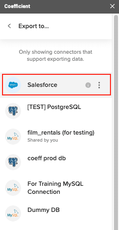 Choosing Salesforce from the list of available data sources.