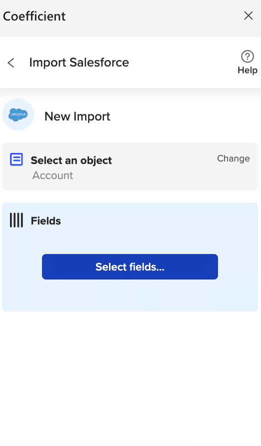 Clicking ‘Select Fields’ to reveal a list of fields to add to this import.