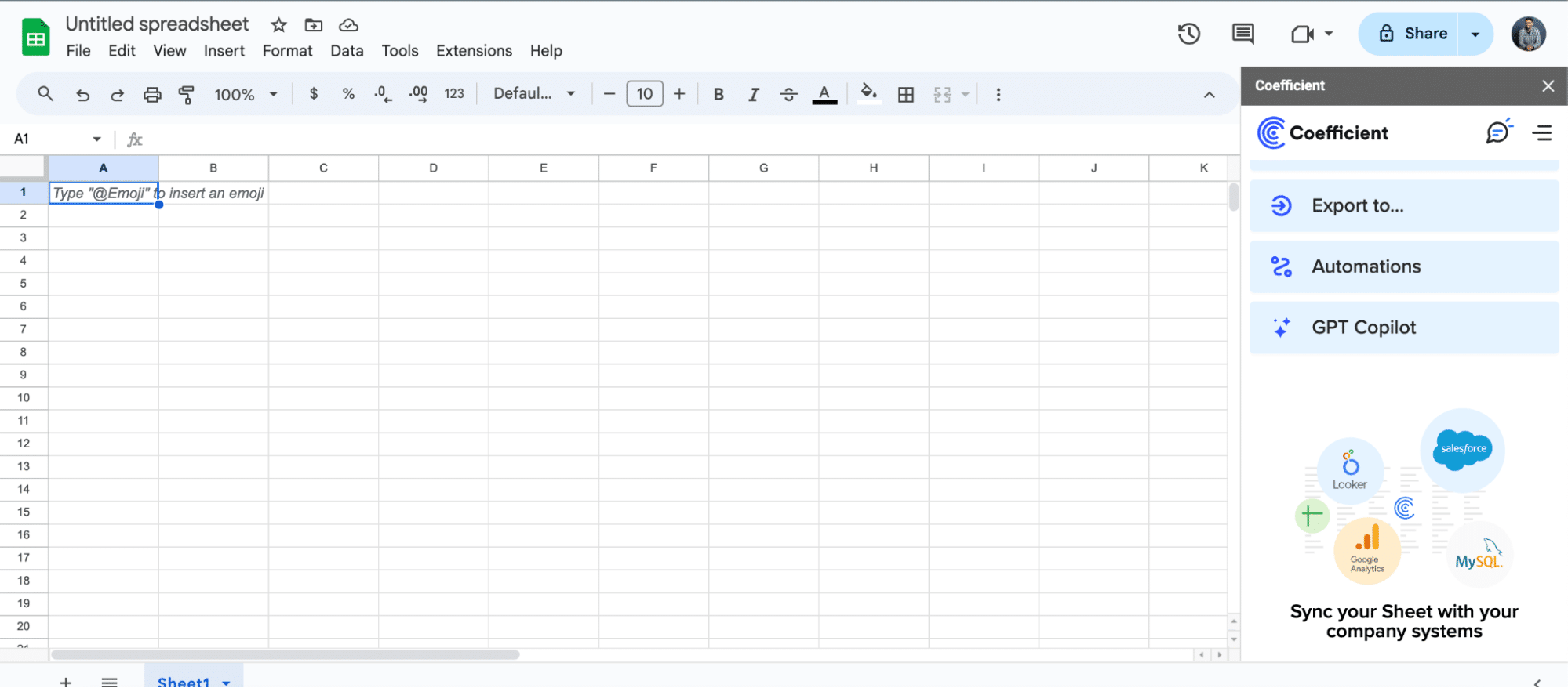 Coefficient opening on the right-hand side of the spreadsheet.