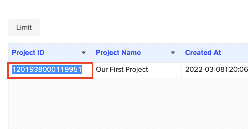 Copying the ID of the Asana project to import tasks from.