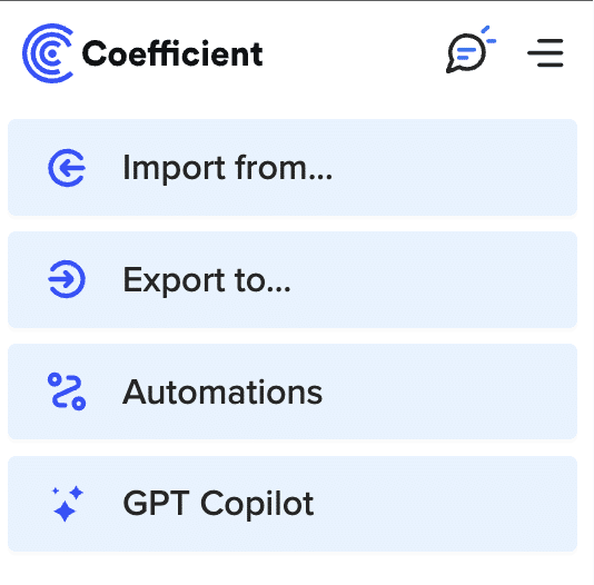 Clicking “Import from…” in the Coefficient sidebar.