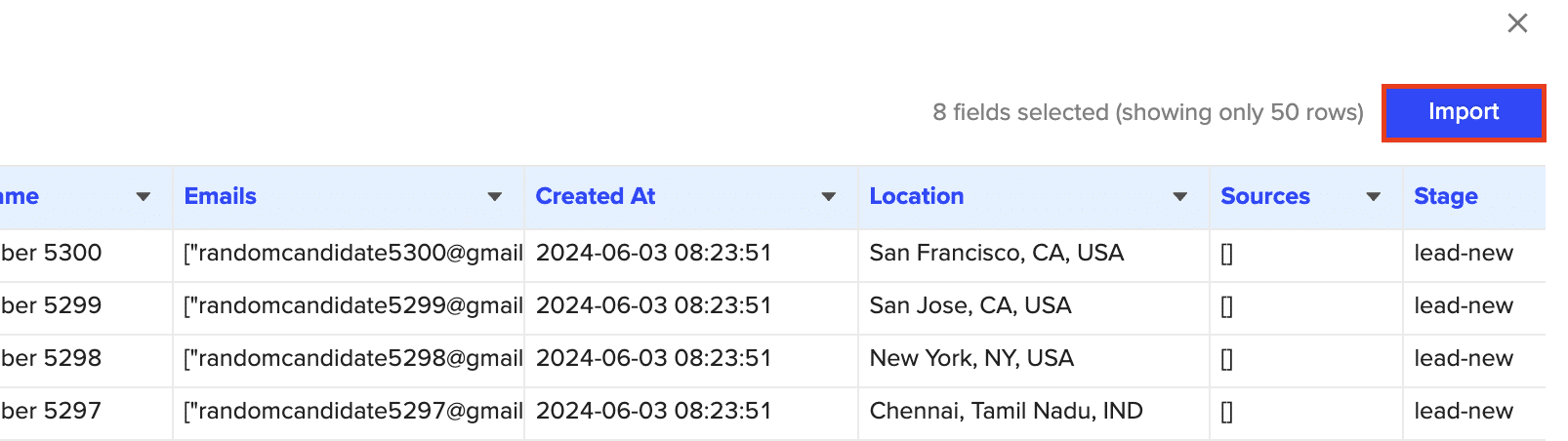  Clicking “Import” to fetch the opportunity data into Google Sheets.