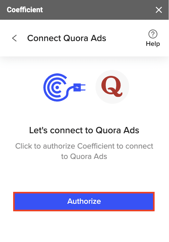 Following prompts to log in and authorize the Quora Ads connection.