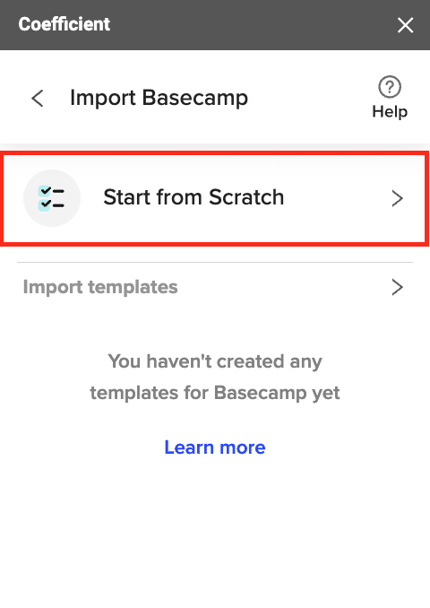 Returning to Coefficient and selecting ‘Start from Scratch’ after authorization.