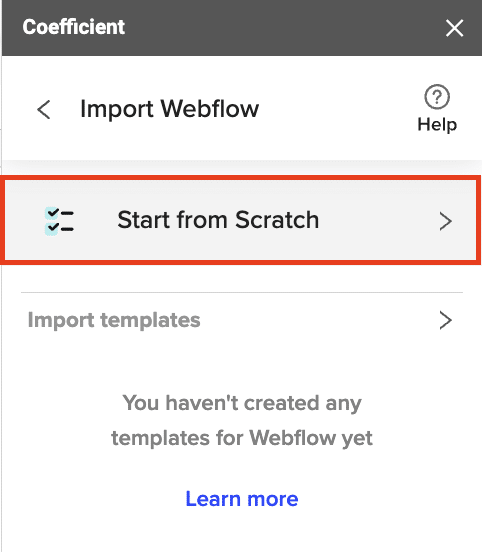 After authorizing the app, selecting “Start from scratch” to open the import preview.