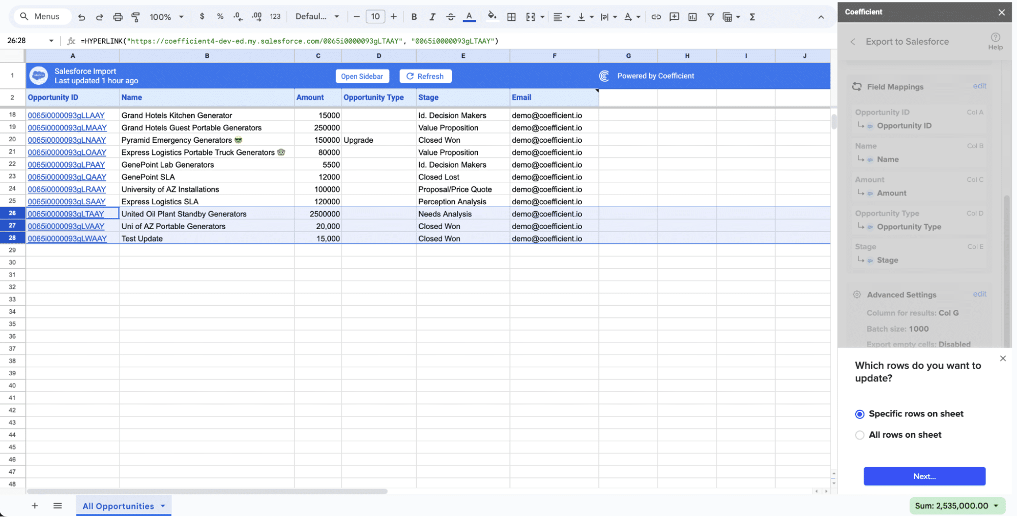 highlight the rows you want to update or export. You can choose to export all rows or specific rows.