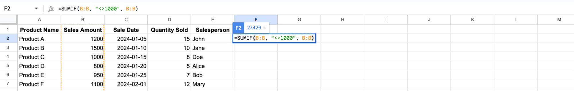 sumif conditional formula for not equals