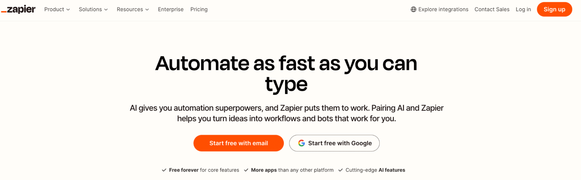 a screenshot of zapier's homepage