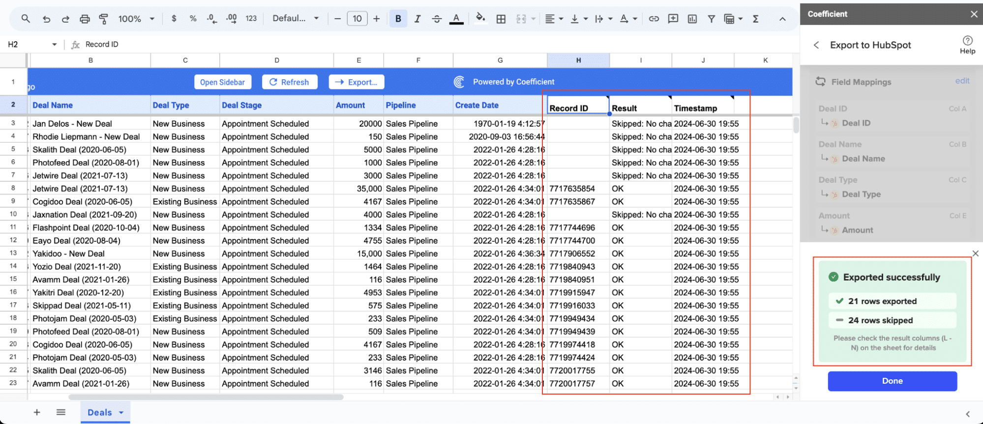 Confirming export settings