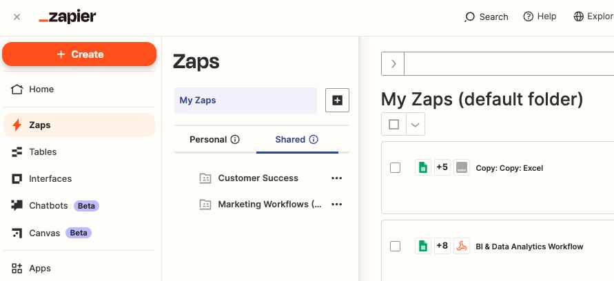 Creating New Zap in Zapier