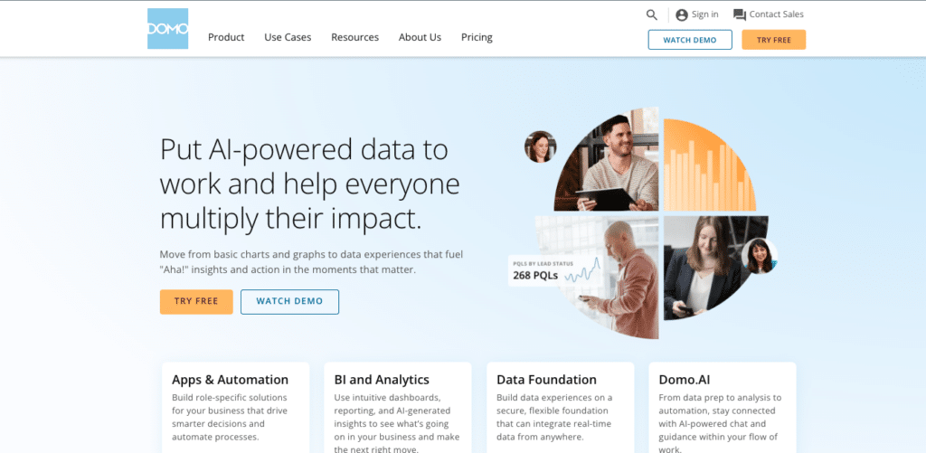 Domo homepage screenshot