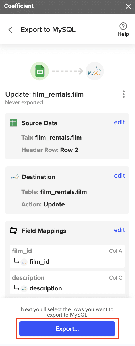 Highlighting rows for export