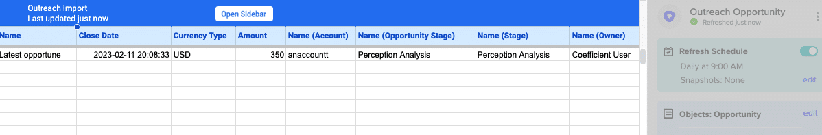 Importing data to spreadsheet