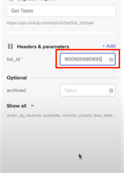 Inputting List ID parameter