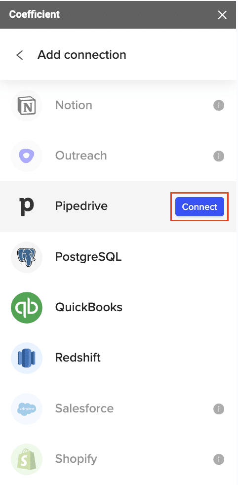 Selecting Pipedrive import