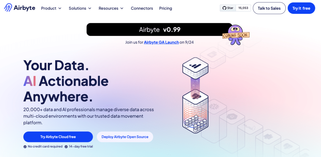 Airbyte interface showing setup for data integration between Snowflake and MySQL.