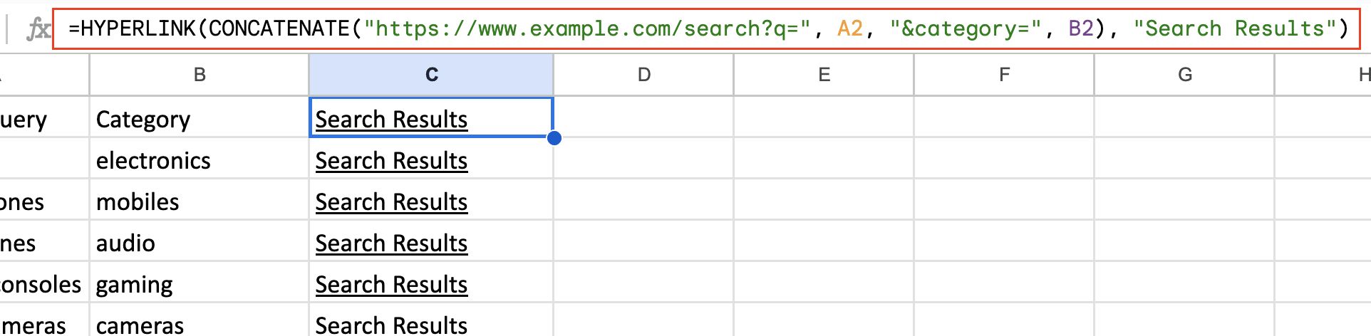 Using cell references to create a dynamic hyperlink in Google Sheets.