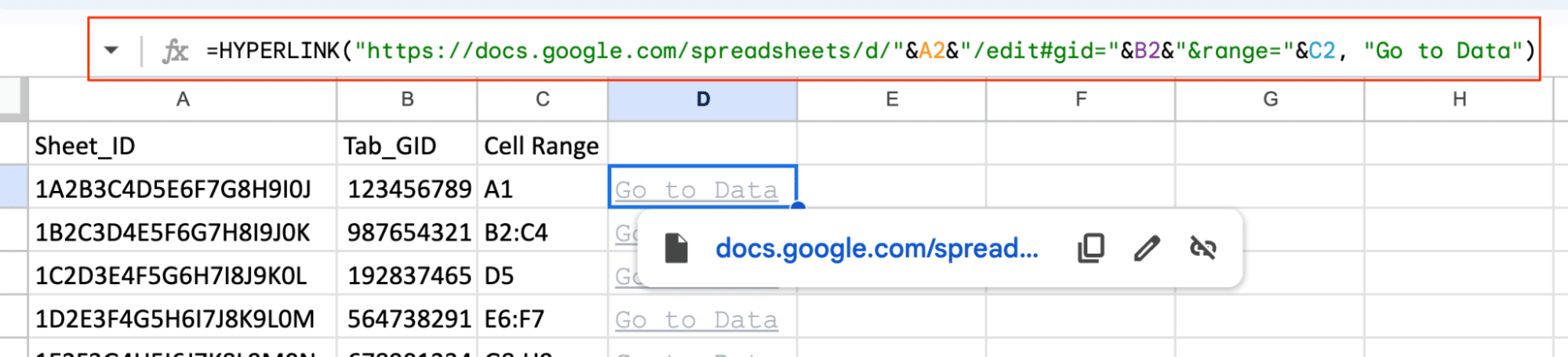 Creating a dynamic URL with CONCATENATE in Google Sheets.