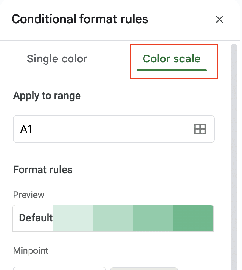 Selecting color scale from the menu.