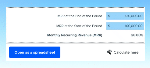 Screenshot of Coefficient’s MRR Growth Rate Calculator, used to measure Monthly Recurring Revenue growth for SaaS companies.