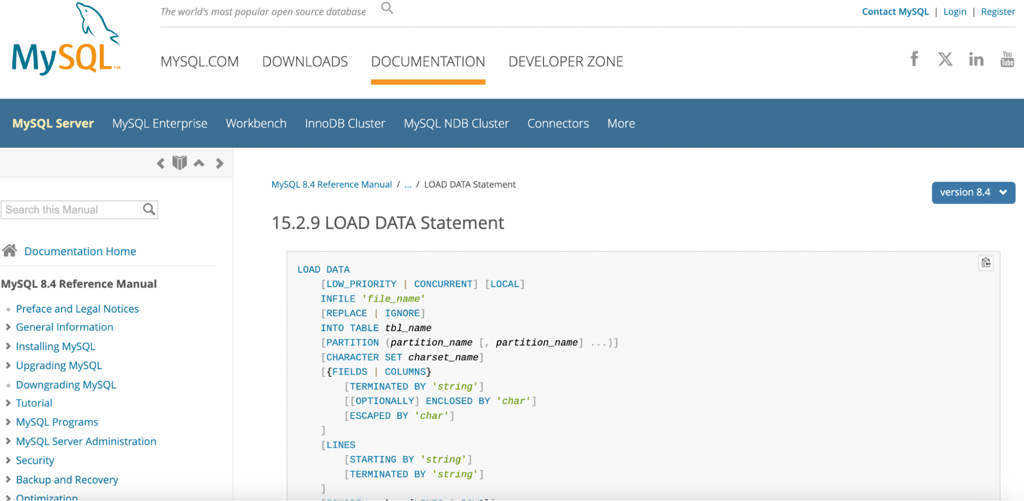 MySQL Workbench homepage showcasing the user interface for managing MySQL databases.