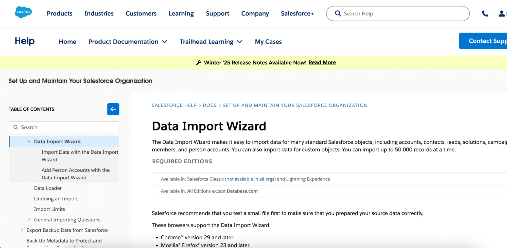 Salesforce Data Import Wizard used for importing data directly into Salesforce.