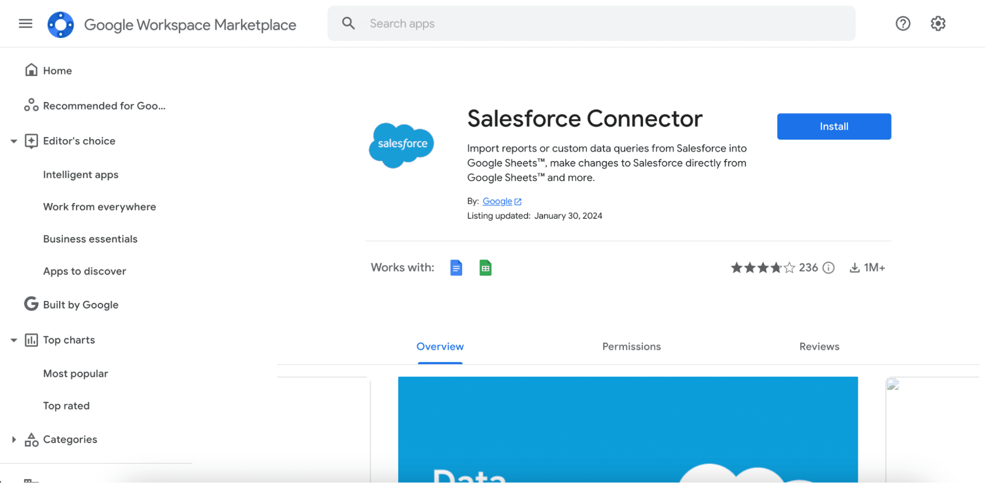 Salesforce Google Connector syncing Salesforce data with Google Sheets.