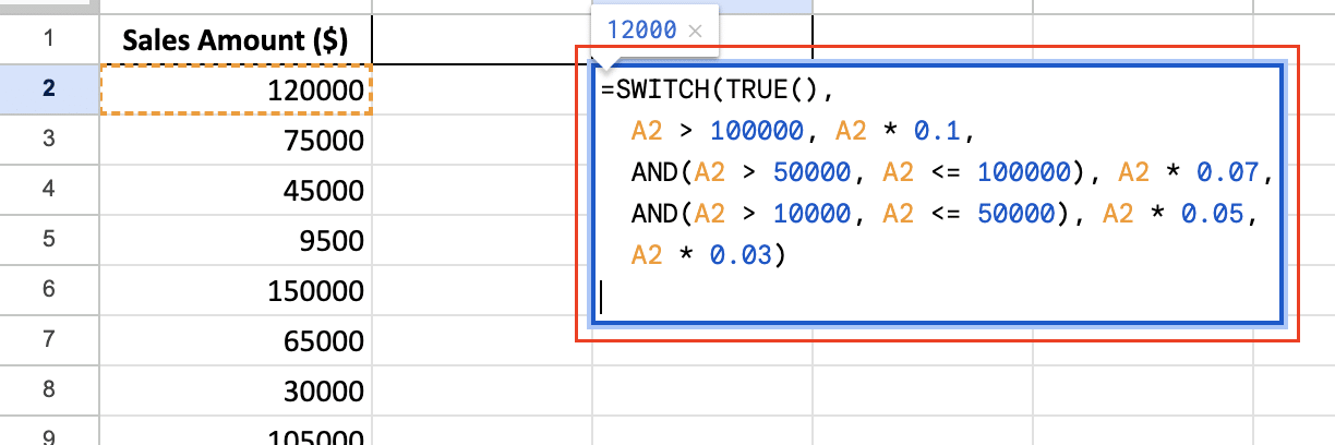 Using SWITCH in Google Sheets to display different charts based on user selection