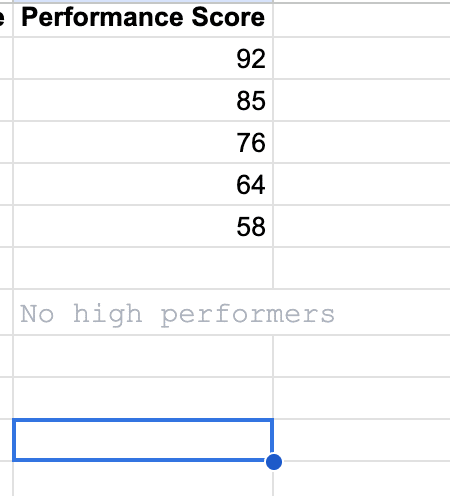 Numerical comparison using the SWITCH function in Google Sheets to assign letter grades. 