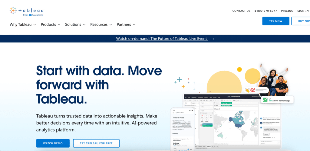 Screenshot of the Tableau homepage, showcasing advanced visualization capabilities for GA4 data.