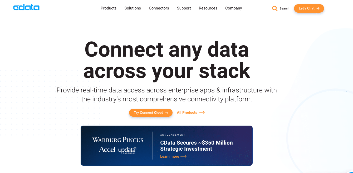 A screenshot of Cdata homepage.