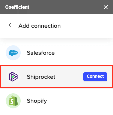 Shiprocket selected as a data source and coefficient.