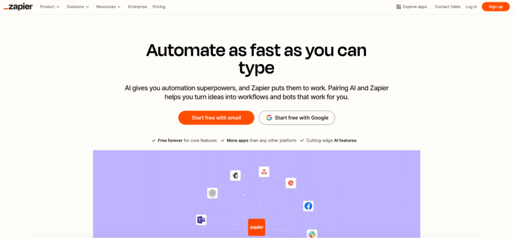 A screenshot of Zapier's homepage.